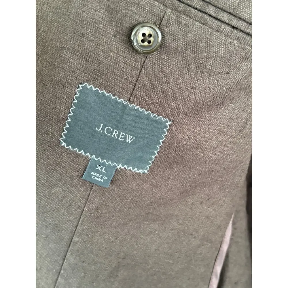 J Crew Slim Suit Jacket XL Dark Harbor Brown Hemp Cotton BC612 Single Button